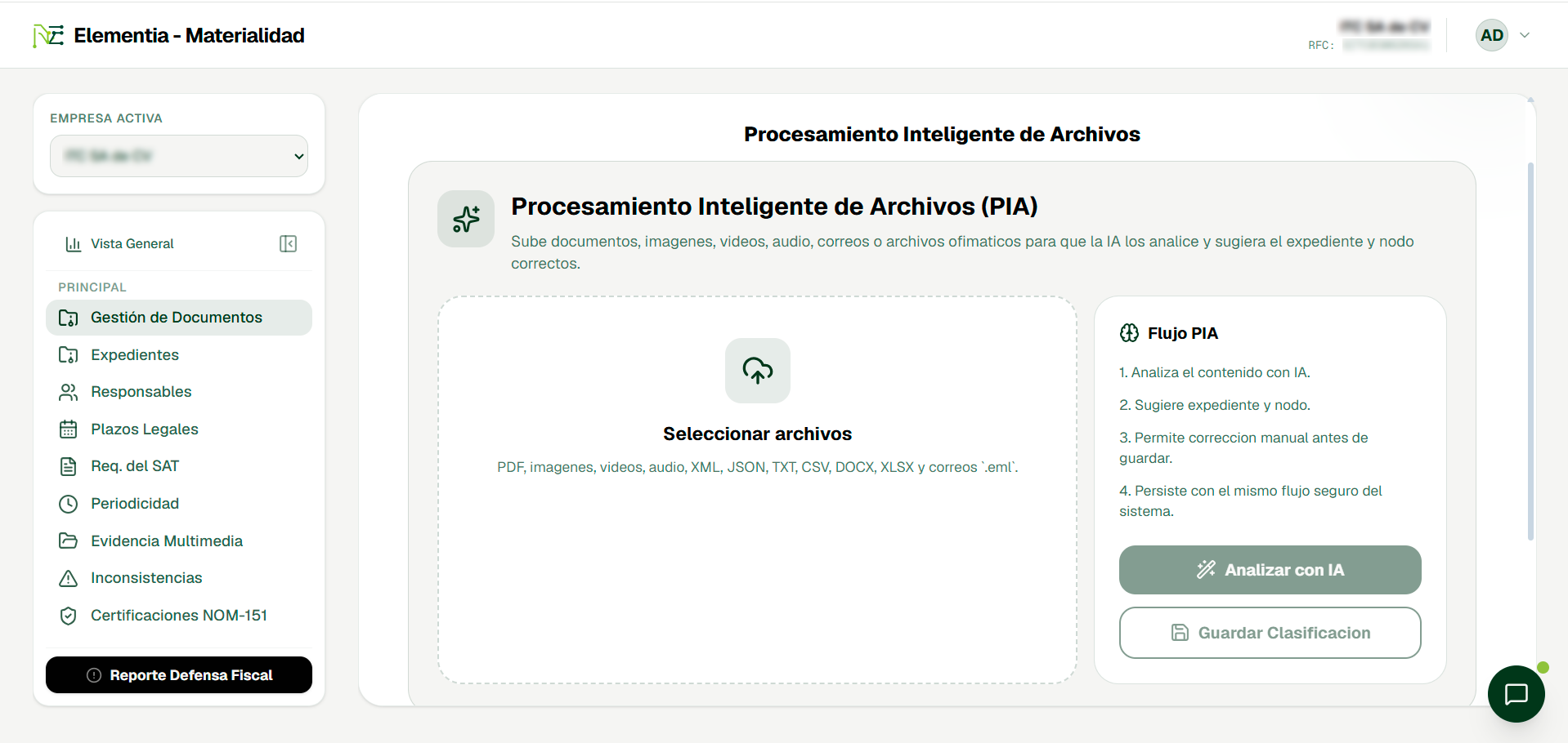 Módulo PIA · Procesamiento Inteligente de Archivos drag-drop análisis documental